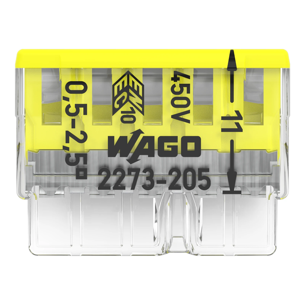 Miniatuur van Wago lasklem 5-voudig 0,5-2,5mm2 geel per 100 stuks (2273-205)
