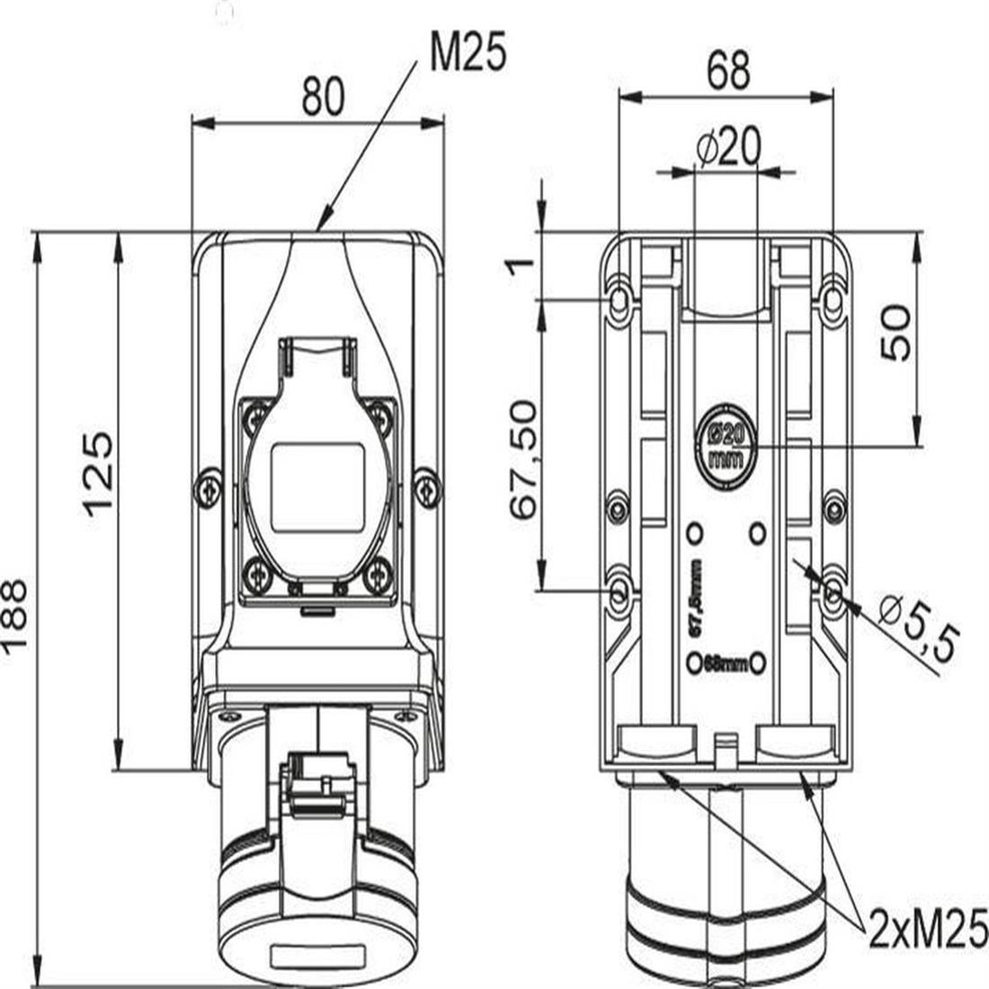 Miniatuur van Kopp CEE-Combi-wanddoos 5-polig 400V 6h 16A IP44 (100400005)