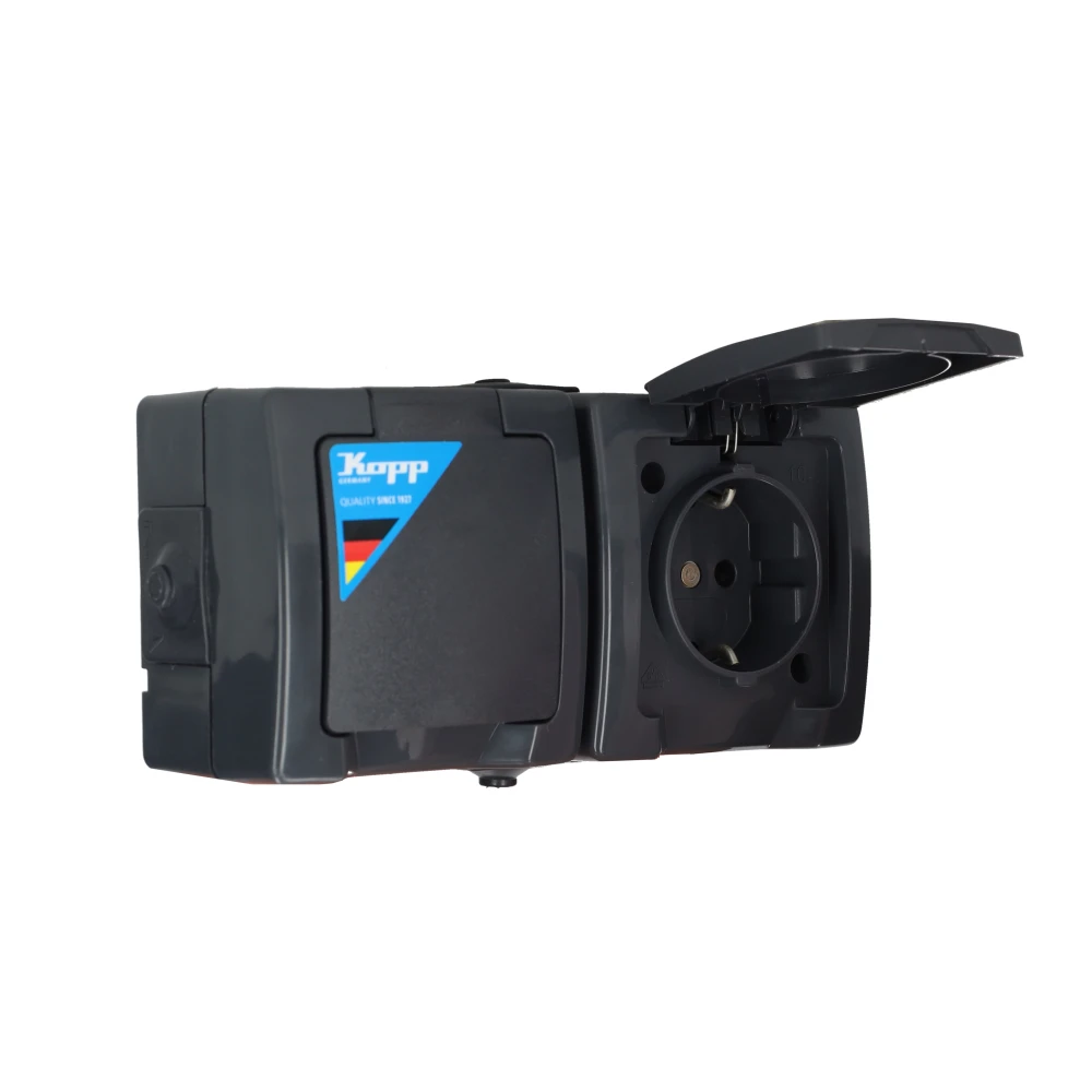 Miniatuur van Kopp NAUTIC stopcontact ip44 horizontaal met randaarde 2-voudig opbouw antraciet