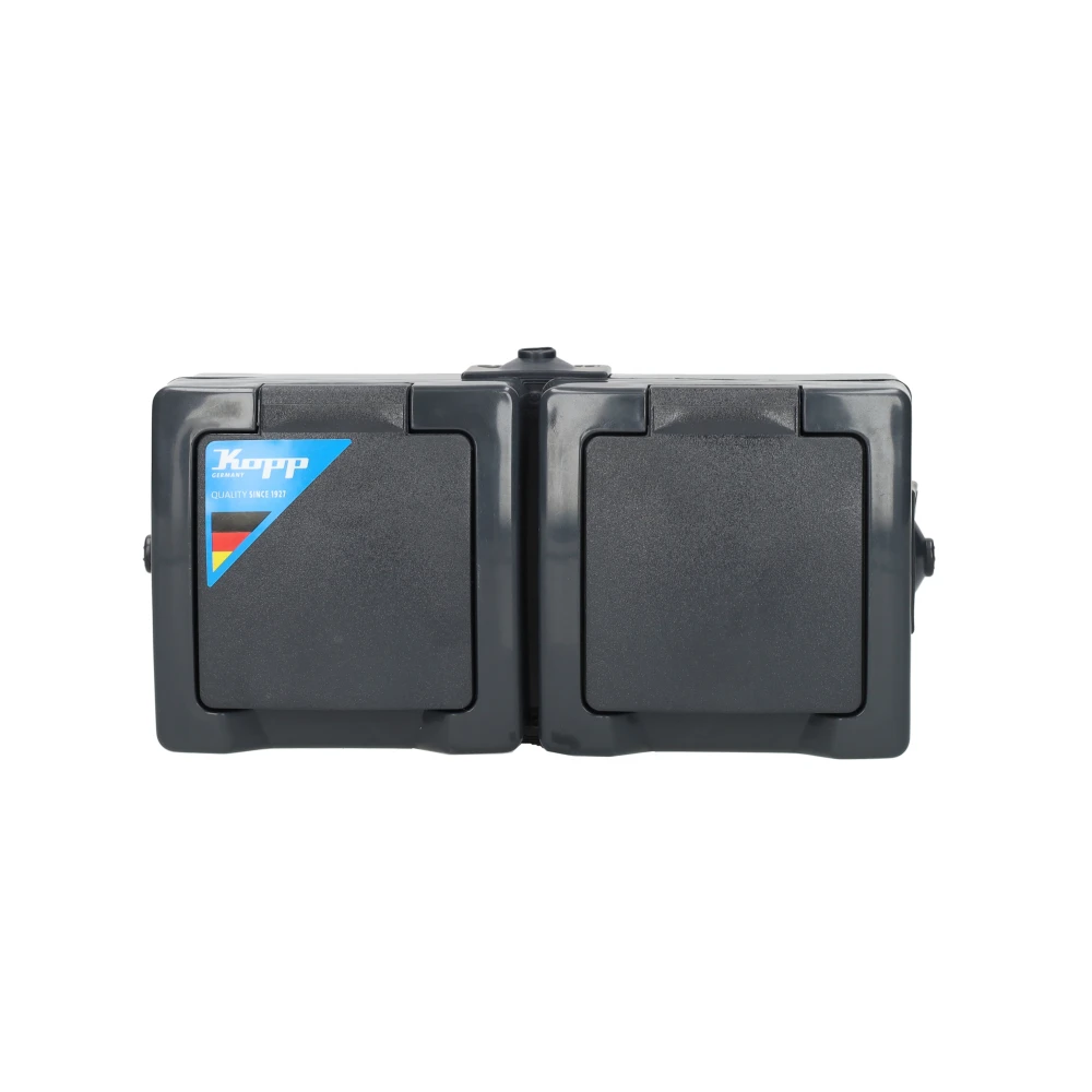 Miniatuur van Kopp NAUTIC stopcontact ip44 horizontaal met randaarde 2-voudig opbouw antraciet