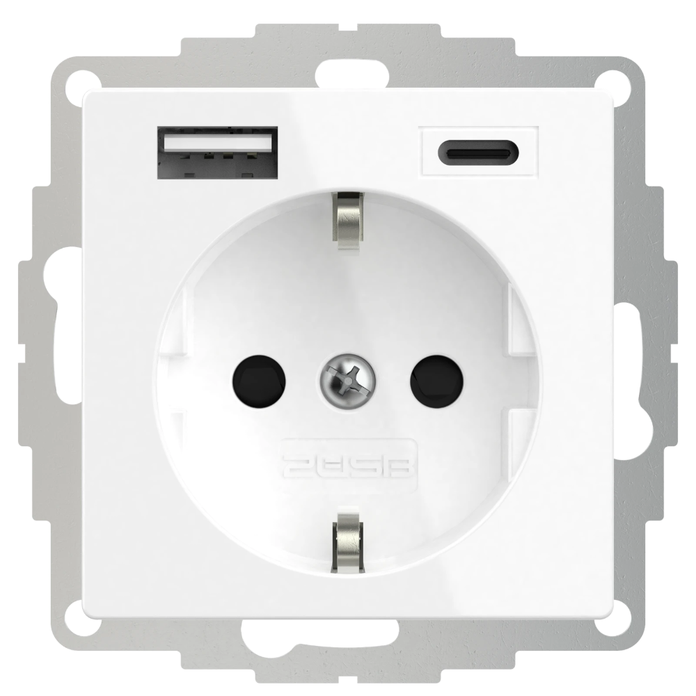 Miniatuur van 2USB universeel stopcontact met 2x USB 55x55 InCharge Pro 55 EU 15W 3A (USB A + C) - wit glanzend (2U-449511)