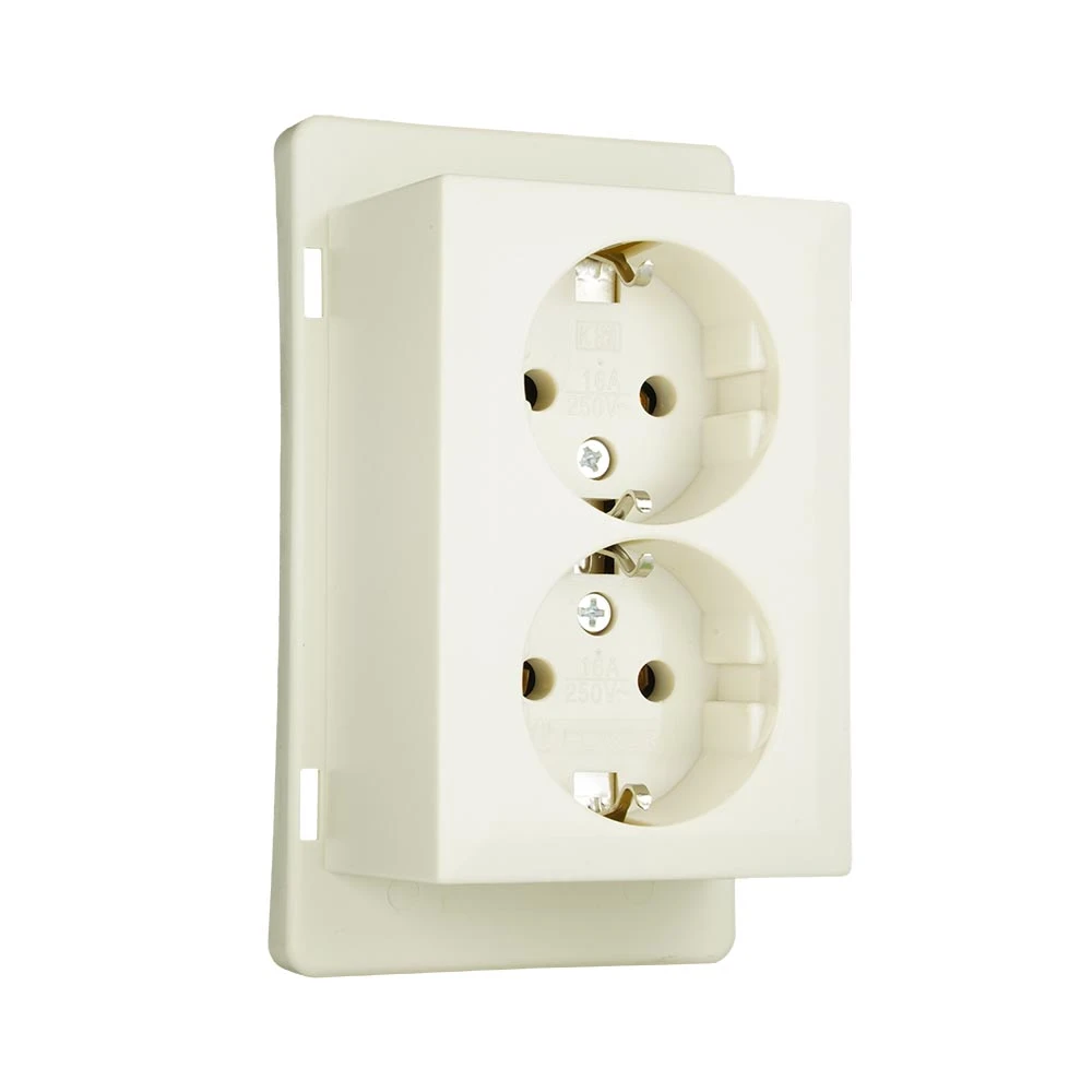 Miniatuur van Power universele deksel met 2-voudige stopcontacten wit 73x125mm bedraad (2072 000)
