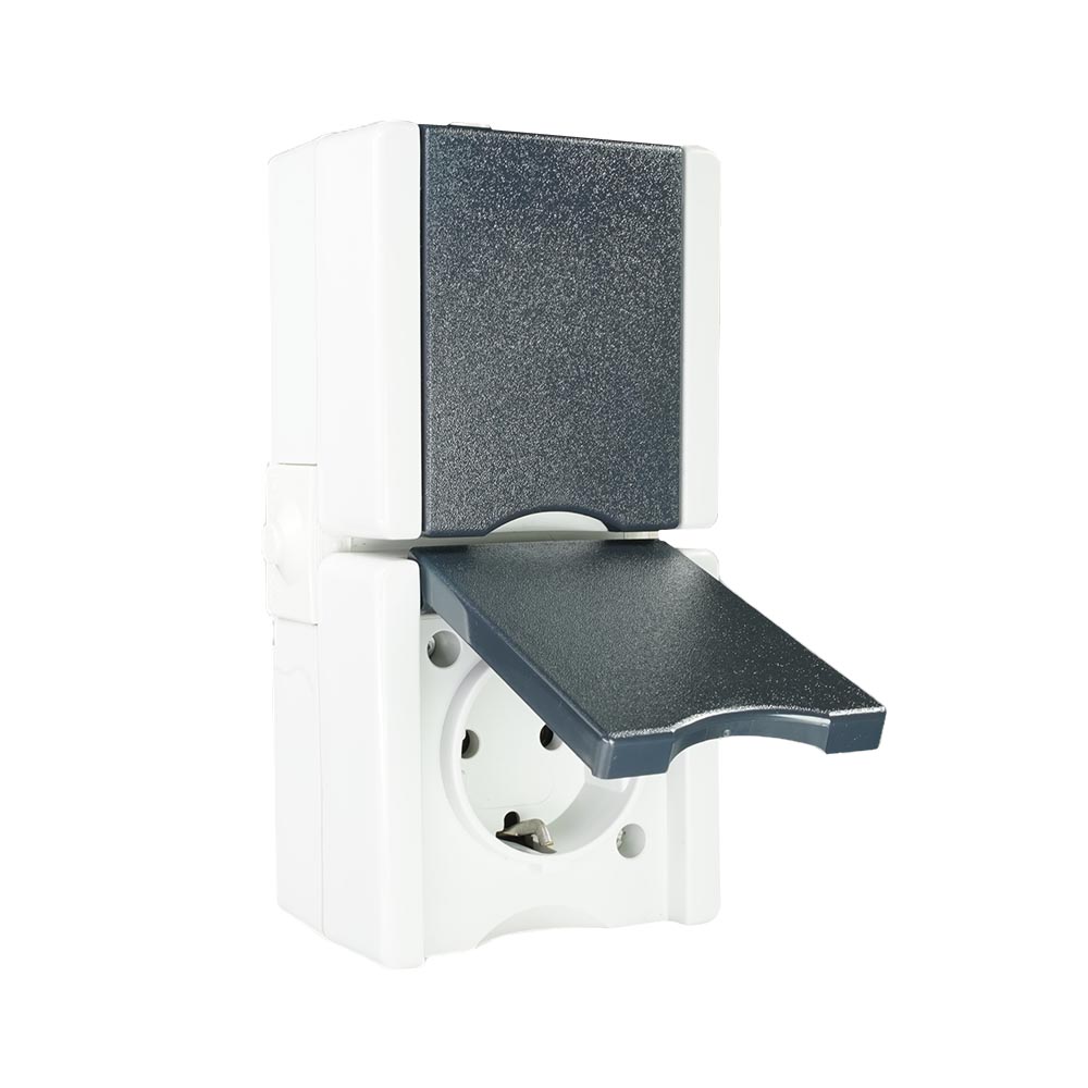 Miniatuur van EMhub Aquadro stopcontact 2-voudig met randaarde spatwaterdicht IP44 verticaal - grijs (4088114)