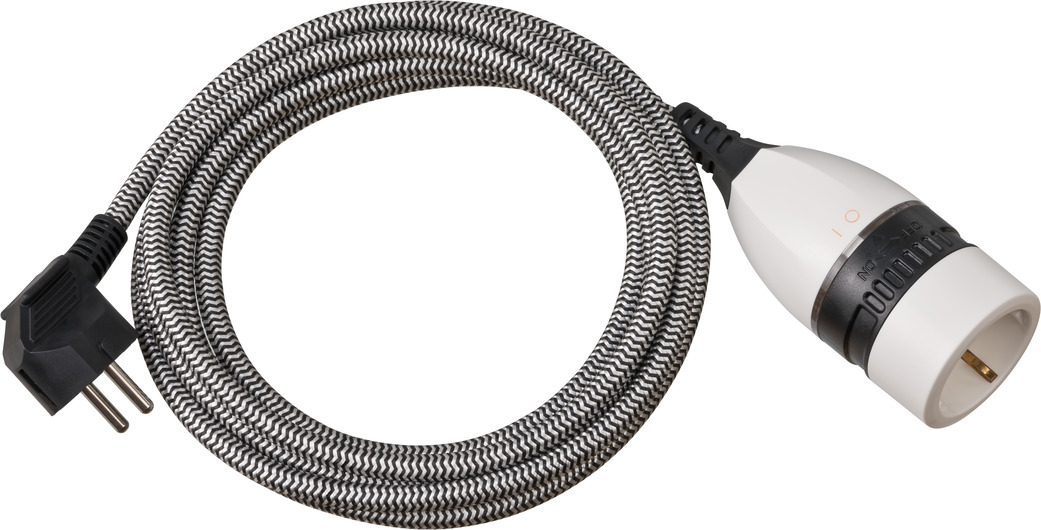 Miniatuur van BRENNENSTUHL verlengsnoer 5 meter H05VV-F 3x1.5 met aan/uit draaischakelaar en textielmantel - zwart/wit (1161830020)