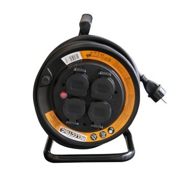 Relectric haspel open 4-voudig met randaarde 25 meter neopreen H07RN-F 3x1.5mm2 - zwart (RELEC493760)