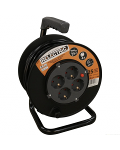 Relectric Haspel open 4-voudig met randaarde 50 meter H05VV-F 3x1,5mm2 - zwart (RELEC492183)