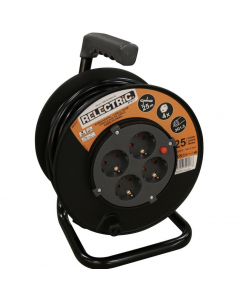 Relectric Haspel open 4-voudig met randaarde 25 meter H05VV-F 3x1,5mm2 - zwart (RELEC492176)