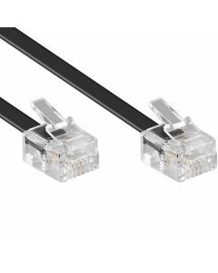 Telefoonkabel RJ11 4-aderig plat, aansluiting 1 & 2: RJ11 male - 0,5 meter zwart