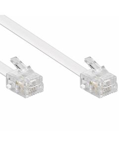 Telefoonkabel RJ11 4-aderig plat, aansluiting 1 & 2: RJ11 male - 1 meter wit