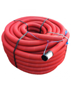 Frankische kabuflex mantelbuis met trekdraad en koppelstuk 75mm - rood rol 50 meter (19132075)